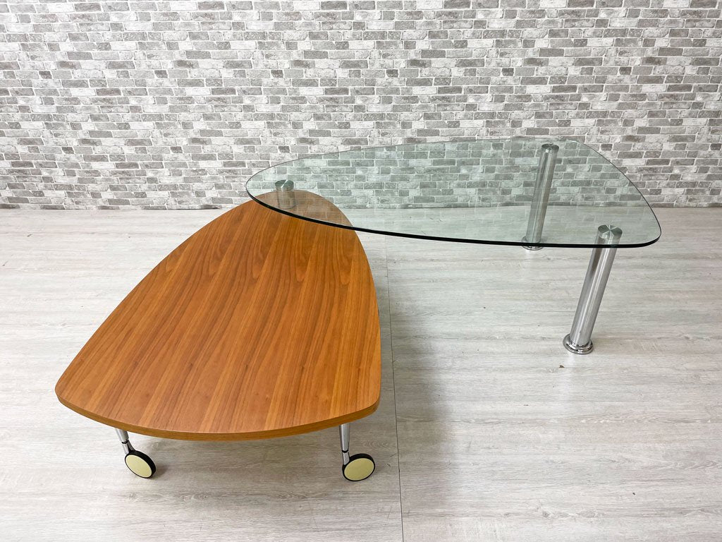 モーダエンカーサ moda en casa ラグリマ lagrima 107 table ガラス ローテーブル コレクションテーブル ウォールナットカラー 廃番 ●