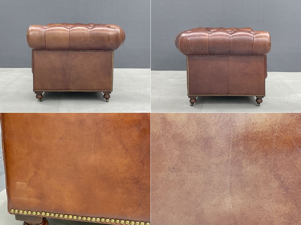 ハロ HALO ケンジントン ソファ KENSINGTON Sofa 2シーターソファ バイカータンレザー 牛本革 チェスターフィールド ソファ スタッズ 定価506,000円 〓