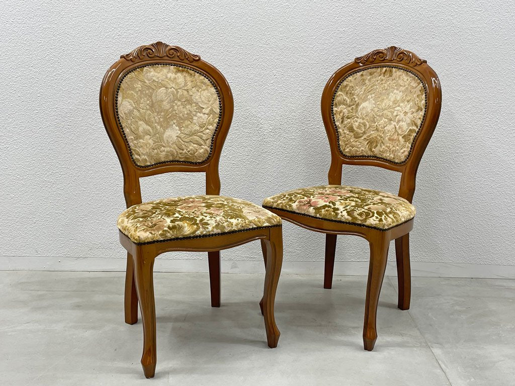 ヨーロピアンクラシカル デザイン European Classical design ダイニングチェア 猫脚 ファブリック イタリア ロココ調 2脚セット 〓