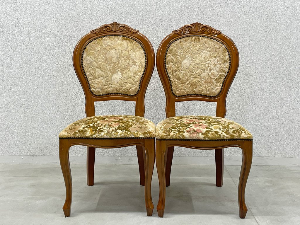 ヨーロピアンクラシカル デザイン European Classical design ダイニングチェア 猫脚 ファブリック イタリア ロココ調 2脚セット 〓