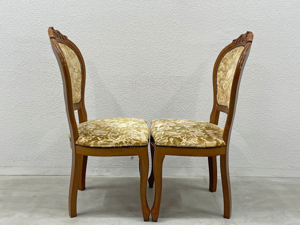 ヨーロピアンクラシカル デザイン European Classical design ダイニングチェア 猫脚 ファブリック イタリア ロココ調 2脚セット 〓