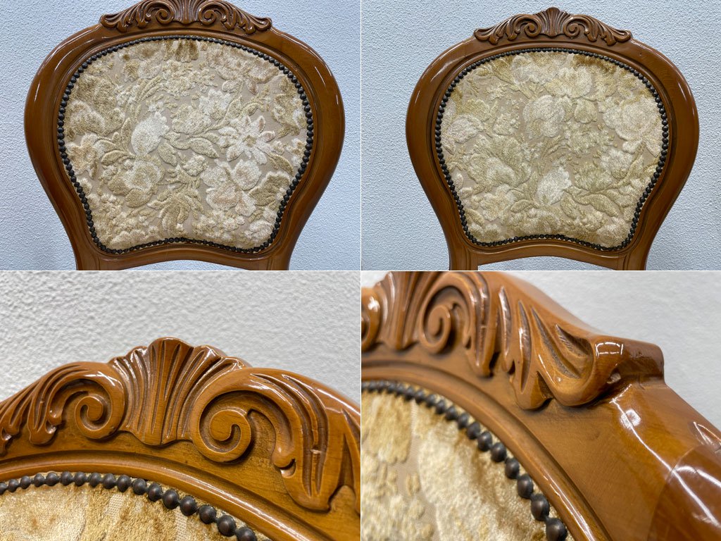ヨーロピアンクラシカル デザイン European Classical design ダイニングチェア 猫脚 ファブリック イタリア ロココ調 2脚セット 〓