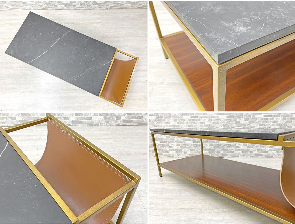 メゾン55 Maison55 コープランド コーヒーテーブル Copeland Coffee Table 大理石天板 レザー マガジンラック付き ミッドセンチュリーモダン ●