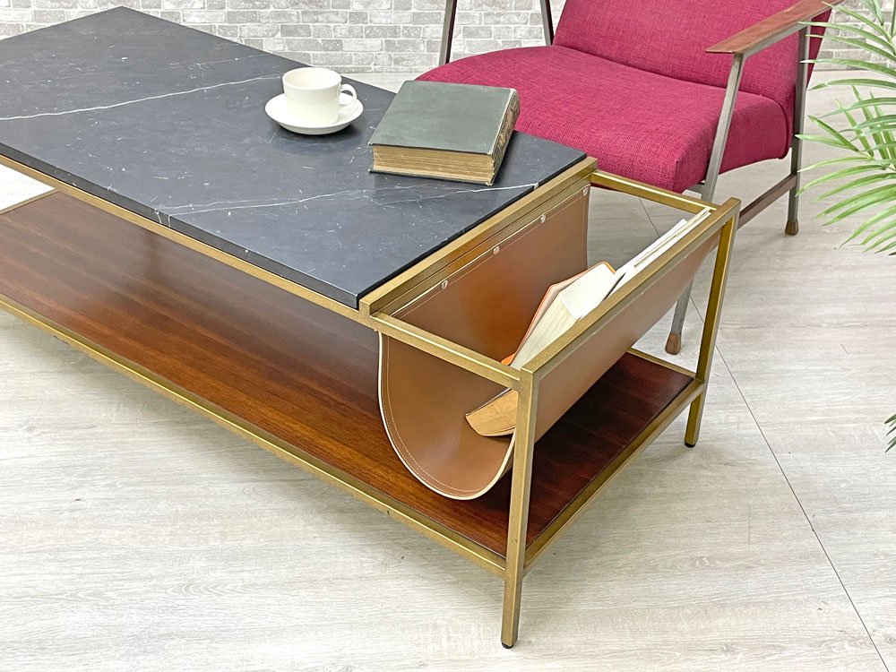 メゾン55 Maison55 コープランド コーヒーテーブル Copeland Coffee Table 大理石天板 レザー マガジンラック付き ミッドセンチュリーモダン ●