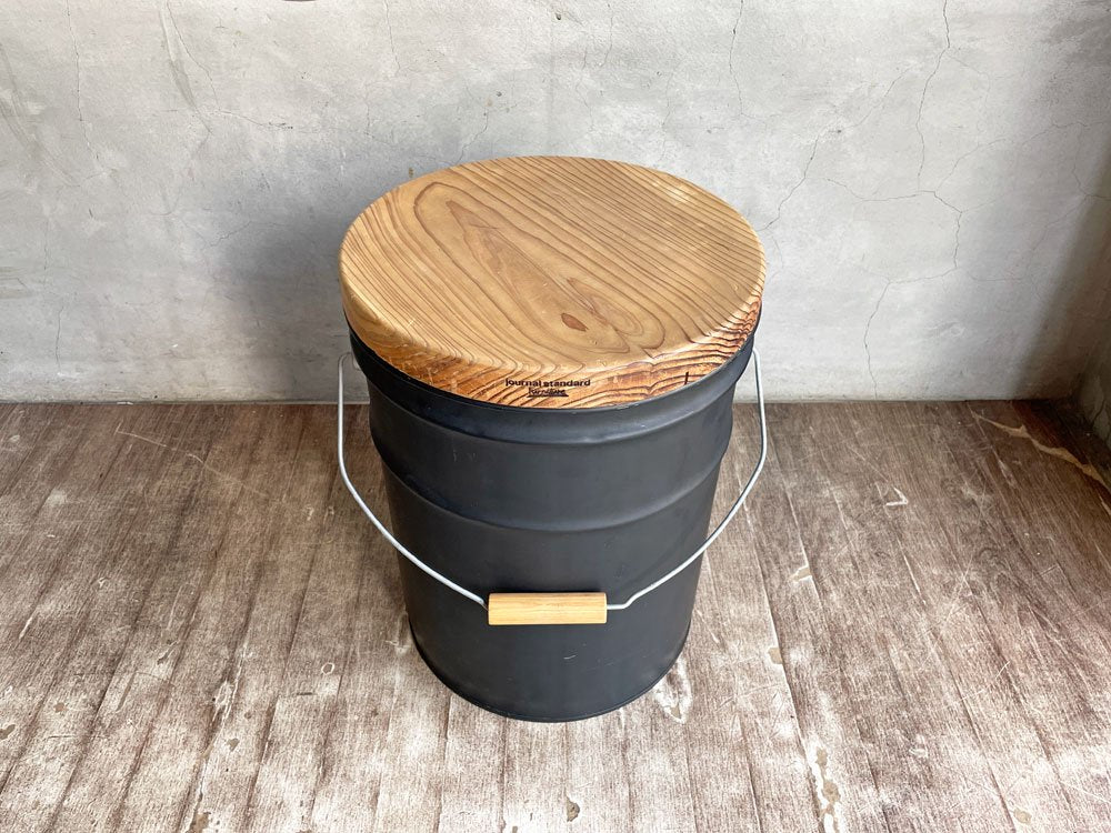 ジャーナルスタンダードファニチャー journal standard Furniture カンスツール CAN STOOL マットブラック 蓋付き 杉材 ペール缶 定価￥16,500- ♪