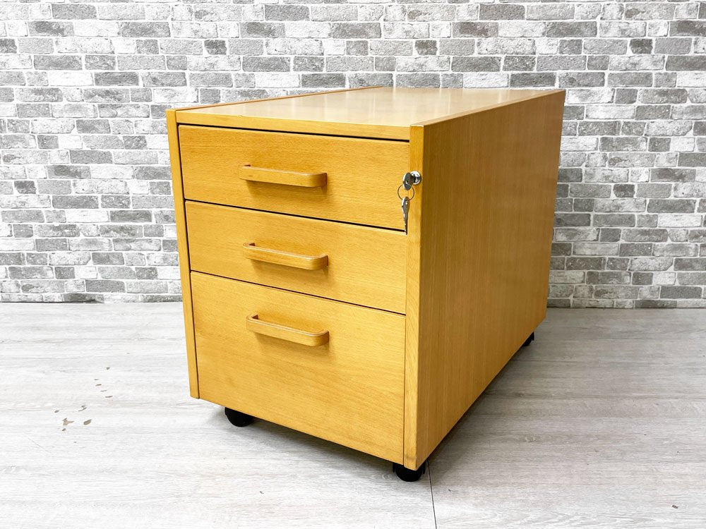 ラボファ Labofa ビーチ材 デスクキャビネット ワゴン ファイリングドロワー 3段 ファイル収納付 鍵付き デンマーク製 北欧家具 B ●