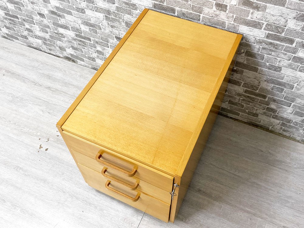 ラボファ Labofa ビーチ材 デスクキャビネット ワゴン ファイリングドロワー 3段 ファイル収納付 鍵付き デンマーク製 北欧家具 B ●