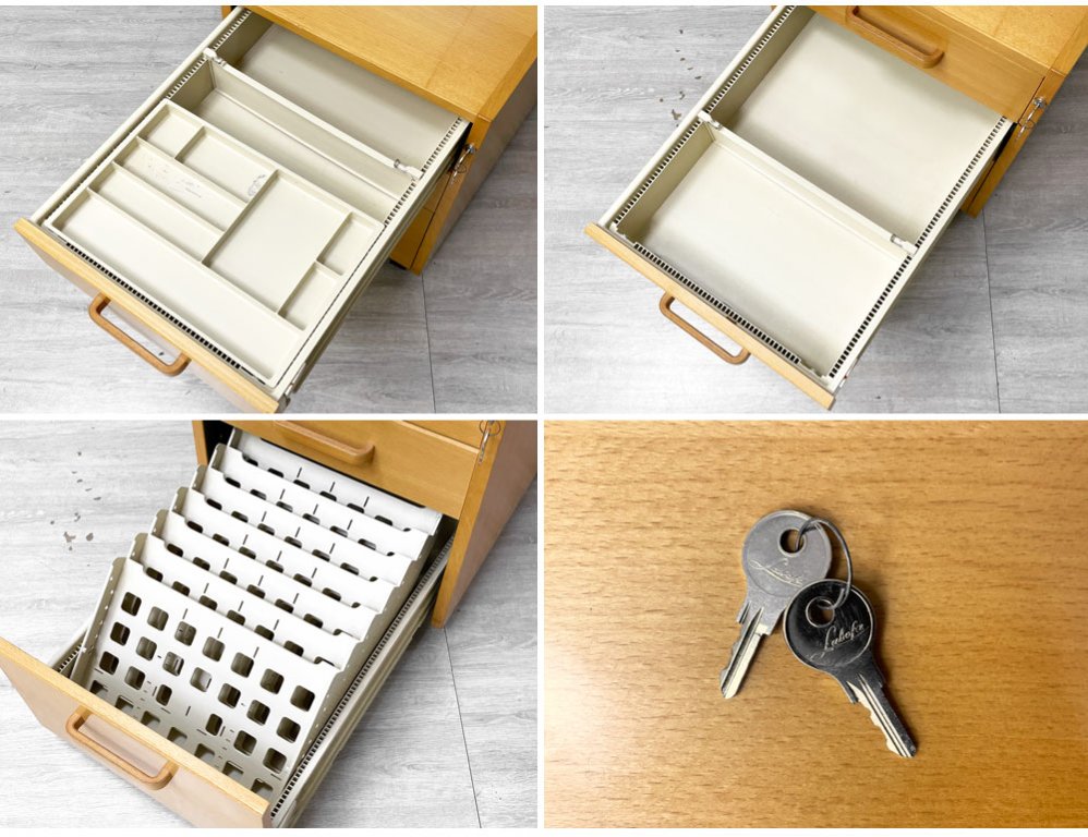 ラボファ Labofa ビーチ材 デスクキャビネット ワゴン ファイリングドロワー 3段 ファイル収納付 鍵付き デンマーク製 北欧家具 B ●