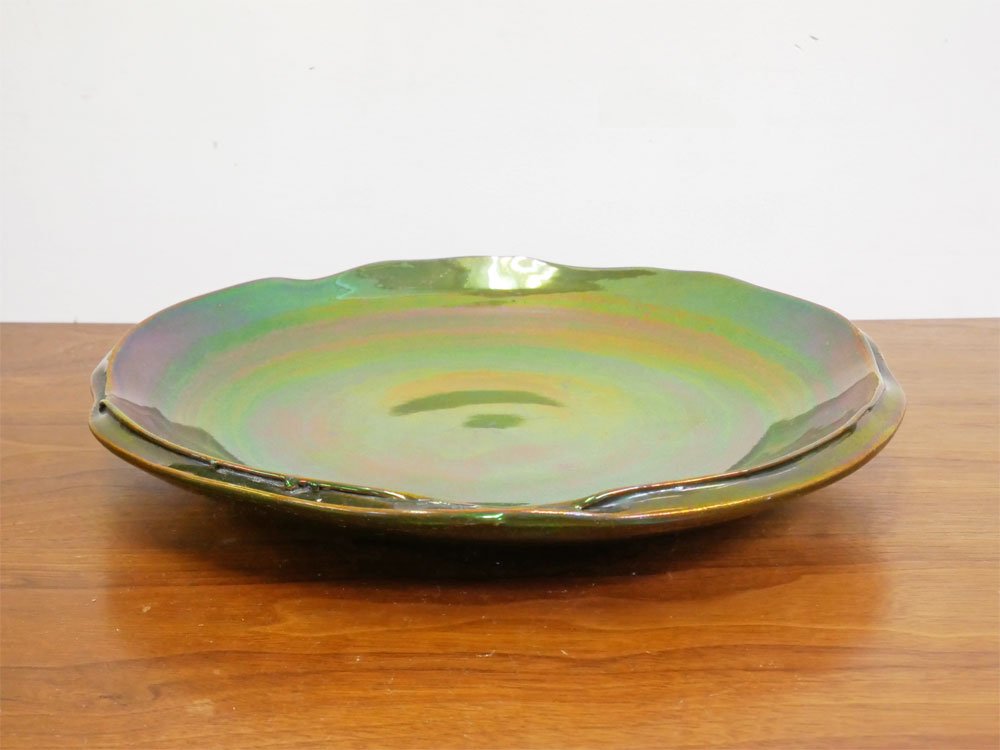 モバック Mobach ceramics ラージプレート 大皿 luster glaze グリーン ラスター Φ36cm オランダ ダッチビンテージ ミッドセンチュリー ●