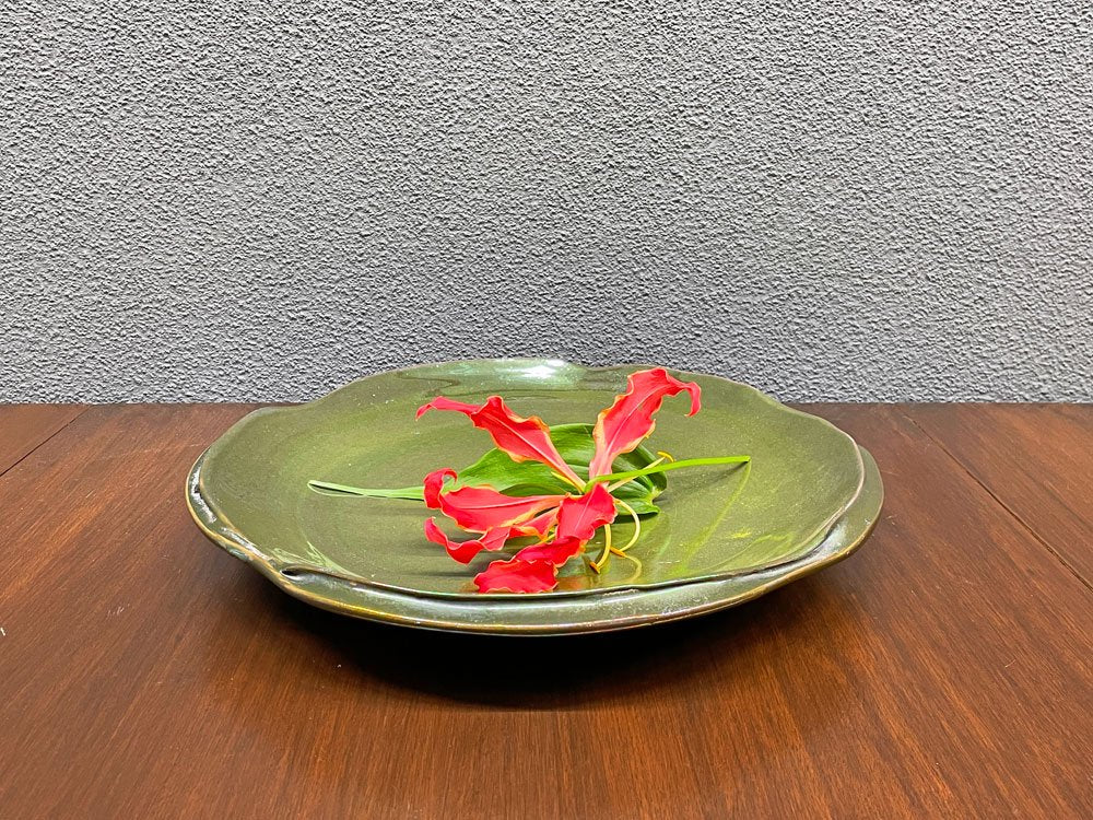 モバック Mobach ceramics ラージプレート 大皿 luster glaze グリーン ラスター Φ36cm オランダ ダッチビンテージ ミッドセンチュリー ●