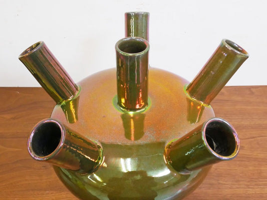 モバック Mobach ceramics フラワーベース 花瓶 Tulip vase グリーン ラスター H33cm オランダ ダッチビンテージ ミッドセンチュリー ●