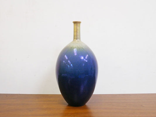 モバック Mobach ceramics フラワーベース 一輪挿し luster glaze ブルー ラスター H39.5cm オランダ ダッチビンテージ ミッドセンチュリー ●