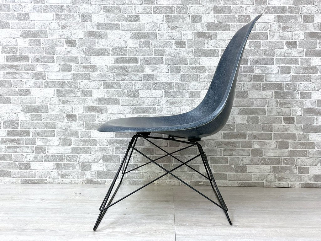 ハーマンミラー Herman Miller サイドシェルチェア 2ndビンテージ FRP製 ネイビー キャッツクレイドルベース C&R イームズ ミッドセンチュリー ●