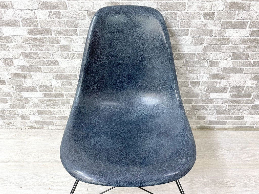 ハーマンミラー Herman Miller サイドシェルチェア 2ndビンテージ FRP製 ネイビー キャッツクレイドルベース C&R イームズ ミッドセンチュリー ●