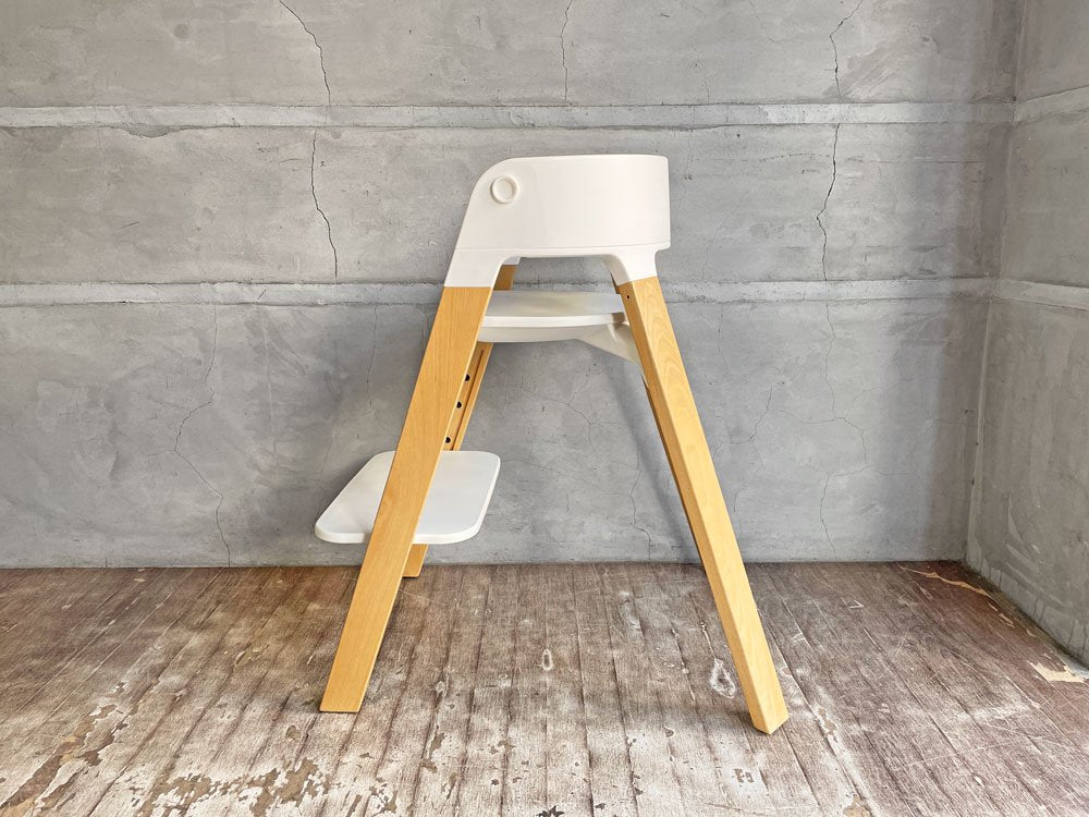 ストッケ STOKKE ステップス Steps ベビーチェア キッズチェア オールインワンシーティングシステム ホワイト ナチュラル 北欧 ♪