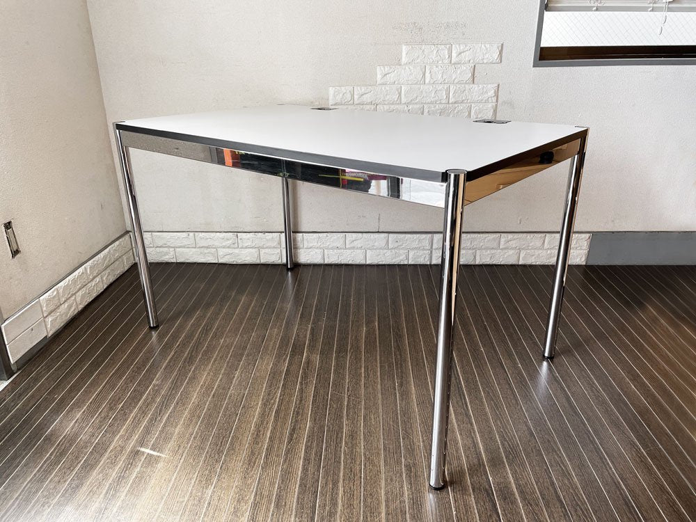 ユーエスエムハラー USM Haller モジュラーファニチャー ハラーテーブル プラス ホワイトラミネート天板 W125×D75cm アクセスポイント&高さ調節機能付 ◎
