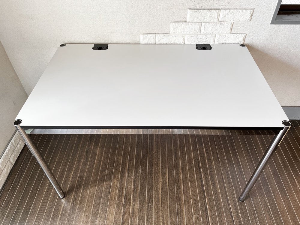 ユーエスエムハラー USM Haller モジュラーファニチャー ハラーテーブル プラス ホワイトラミネート天板 W125×D75cm アクセスポイント&高さ調節機能付 ◎