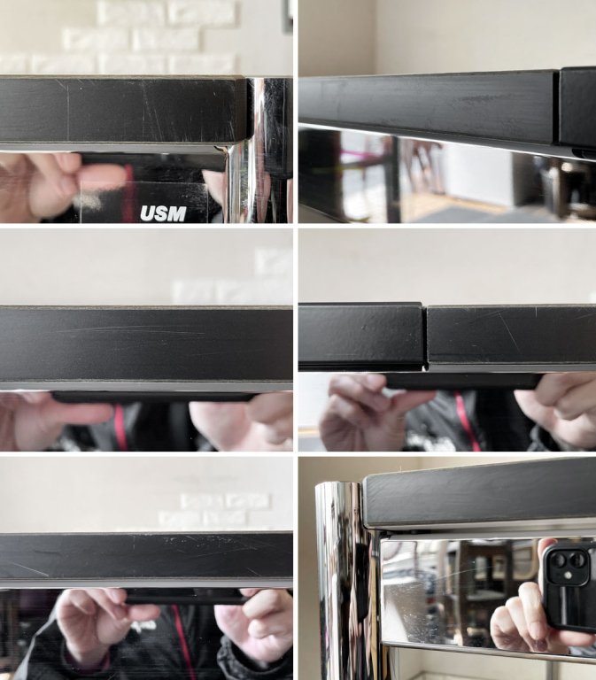 ユーエスエムハラー USM Haller モジュラーファニチャー ハラーテーブル プラス ホワイトラミネート天板 W125×D75cm アクセスポイント&高さ調節機能付 ◎