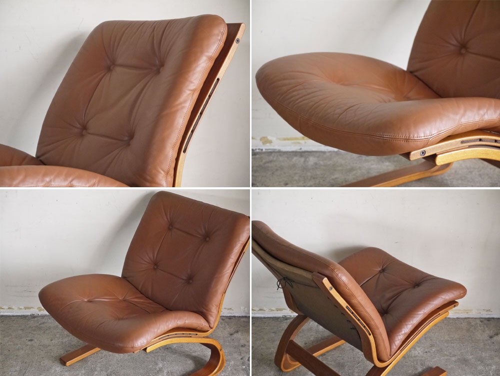 リボ・リッケン Rybo Rykken ケングーチェア Kengu Chair チーク材 ラウンジチェア レザー ノルウェー 北欧ビンテージ C ■