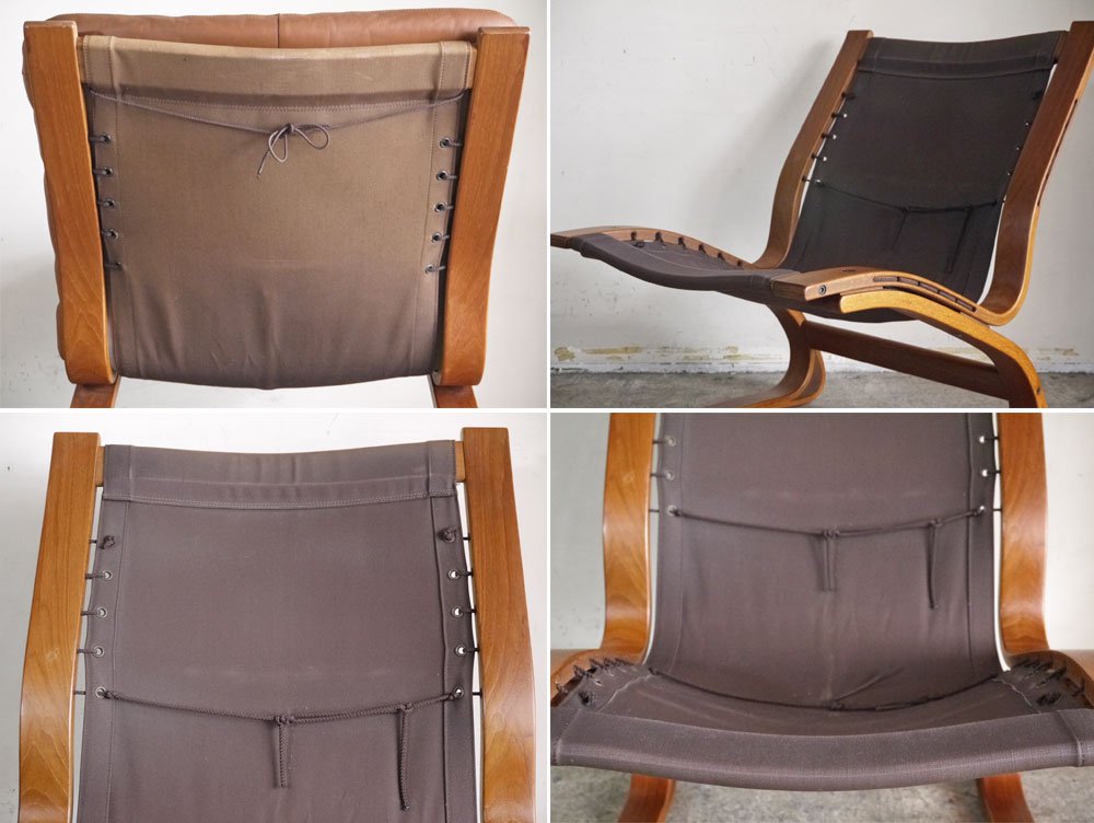 リボ・リッケン Rybo Rykken ケングーチェア Kengu Chair チーク材 ラウンジチェア レザー ノルウェー 北欧ビンテージ C ■