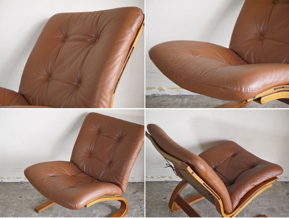 リボ・リッケン Rybo Rykken ケングーチェア Kengu Chair チーク材 ラウンジチェア レザー ノルウェー 北欧ビンテージ B ■