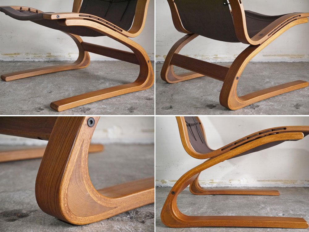 リボ・リッケン Rybo Rykken ケングーチェア Kengu Chair チーク材 ラウンジチェア レザー ノルウェー 北欧ビンテージ B ■