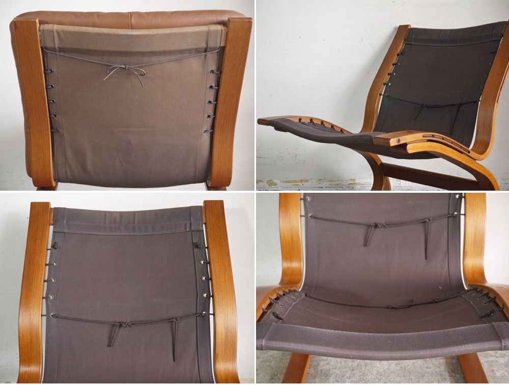 リボ・リッケン Rybo Rykken ケングーチェア Kengu Chair チーク材 ラウンジチェア レザー ノルウェー 北欧ビンテージ A ■