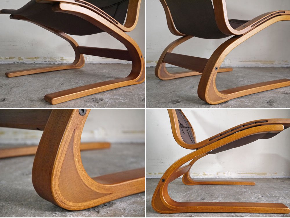 リボ・リッケン Rybo Rykken ケングーチェア Kengu Chair チーク材 ラウンジチェア レザー ノルウェー 北欧ビンテージ A ■