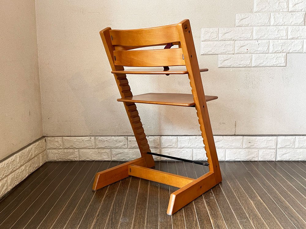 ストッケ STOKKE トリップトラップ TRIPP TRAPP ベビーチェア キッズチェア チェリー S/Nなし 木製ガード 本革ベルト付き ノルウェー 北欧家具 ◎