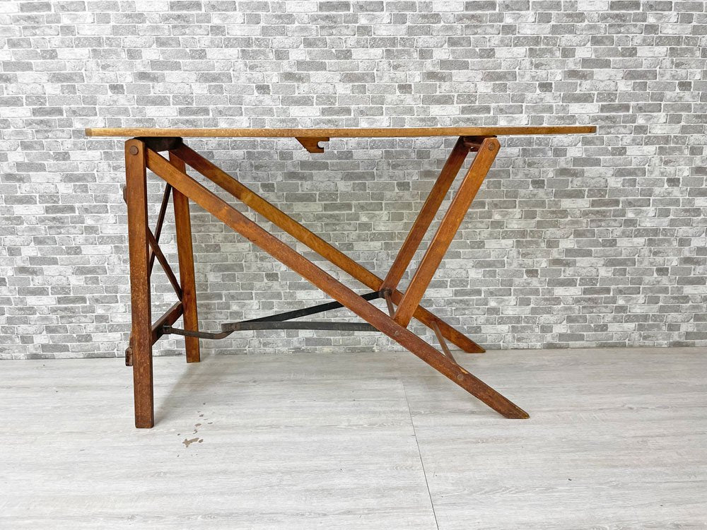 UKビンテージ Vintage アイロン台 折り畳み フォールディング パイン材 コンソール ハイテーブル 作業台 英国 ●