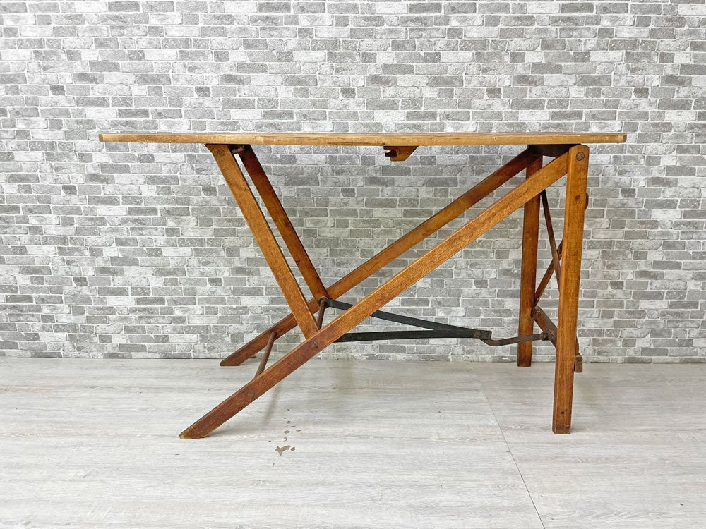 UKビンテージ Vintage アイロン台 折り畳み フォールディング パイン材 コンソール ハイテーブル 作業台 英国 ●