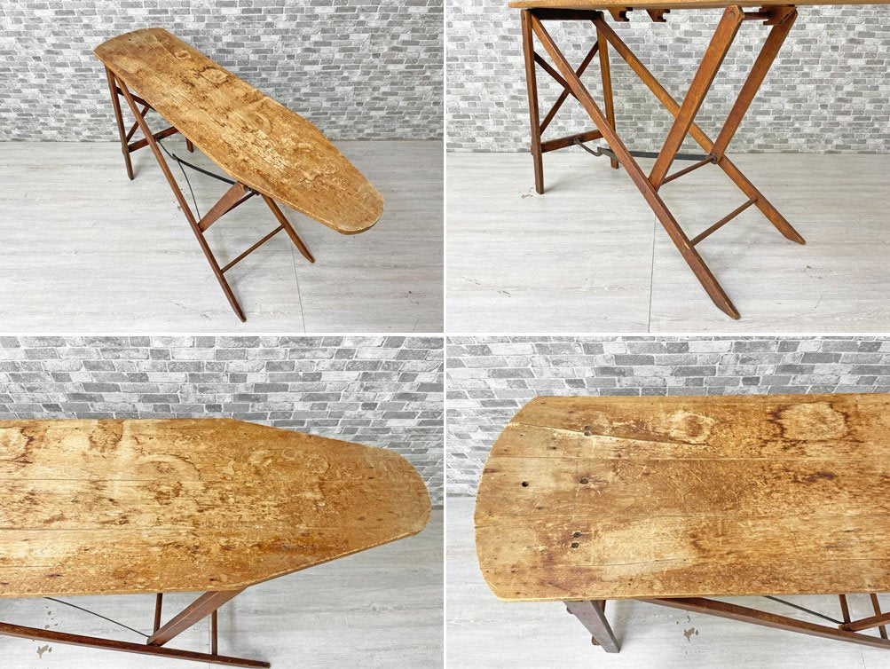 UKビンテージ Vintage アイロン台 折り畳み フォールディング パイン材 コンソール ハイテーブル 作業台 英国 ●