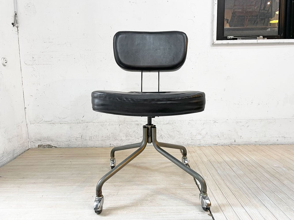 トラックファニチャー TRUCK FURNITURE デスクワークチェア DESKWORK CHAIR アームレス 牛革 ブラック 回転式昇降 参考定価 \123,200- ★