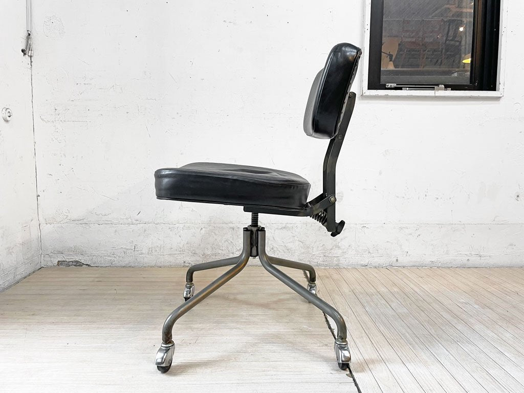 トラックファニチャー TRUCK FURNITURE デスクワークチェア DESKWORK CHAIR アームレス 牛革 ブラック 回転式昇降 参考定価 \123,200- ★