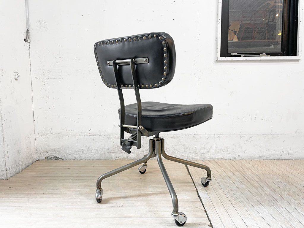 トラックファニチャー TRUCK FURNITURE デスクワークチェア DESKWORK CHAIR アームレス 牛革 ブラック 回転式昇降 参考定価 \123,200- ★