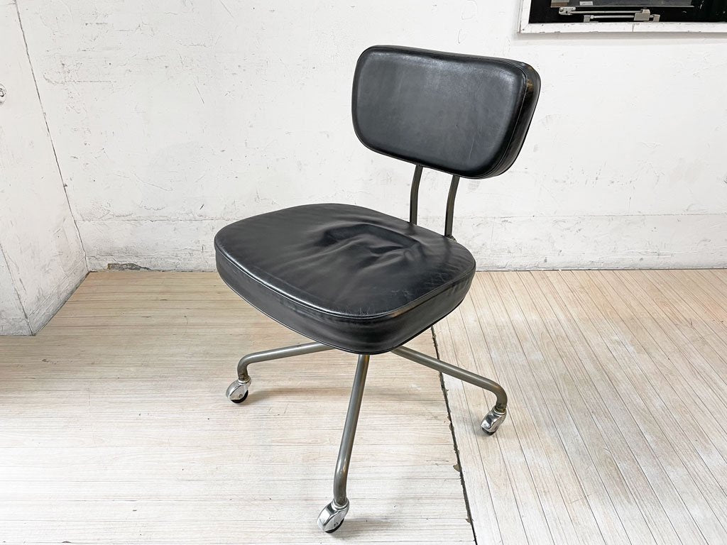 トラックファニチャー TRUCK FURNITURE デスクワークチェア DESKWORK CHAIR アームレス 牛革 ブラック 回転式昇降 参考定価 \123,200- ★