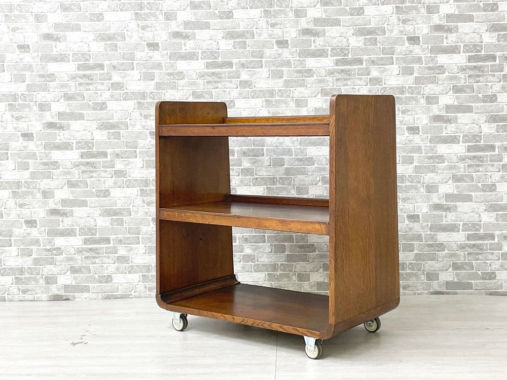 UKビンテージ Vintage オーク無垢材 ワゴン シェルフ 本棚 キッチンカート 2段 英国 イギリス ●