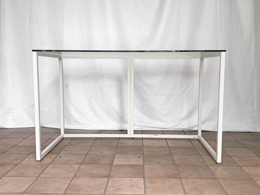 ビスレー BISLEY デスクプラン DESK PLAN ワーキングテーブル 机 ガラス天板 ホワイト Lフット スチール W120cm 合計定価\99,000- 英国家具 ◇