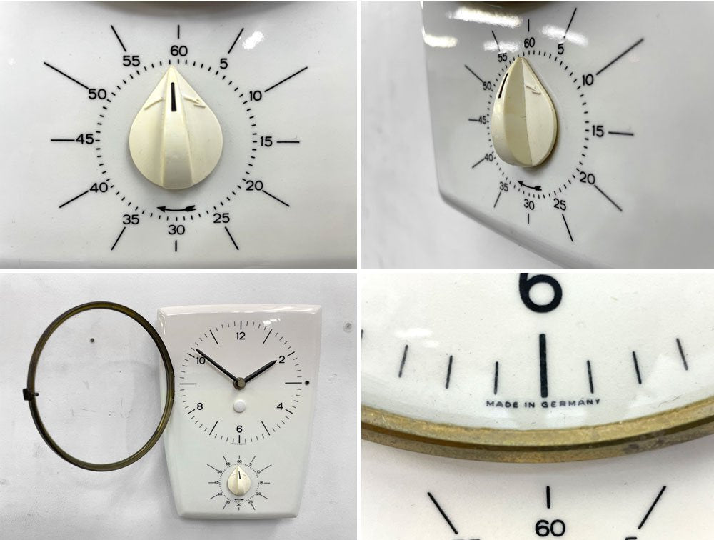 ビンテージ 掛け時計 ウォールクロック キッチンタイマー付き アイボリー 陶器 レトロ ドイツ製 ●