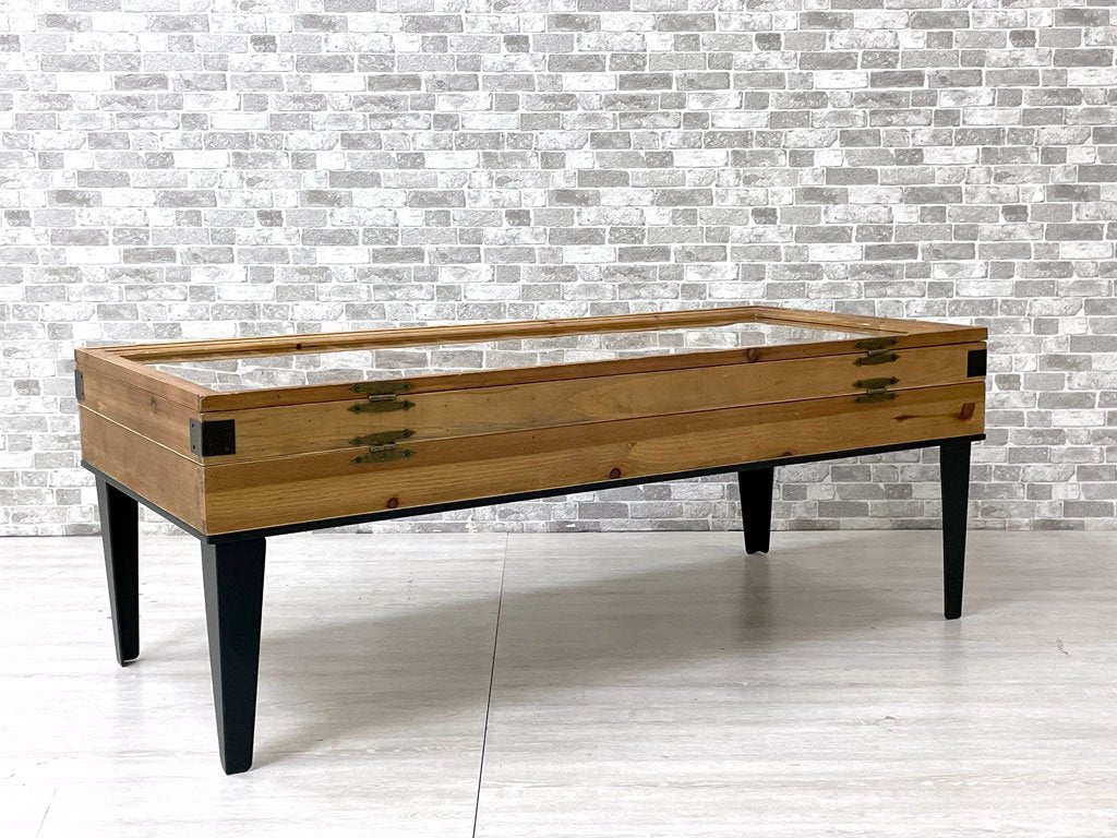 カレデザイン KARE Design コレクター Collector コーヒーテーブル Coffee Table ローテーブル モミ無垢材 ベニヤ スチール ガラス 122×56cm ●