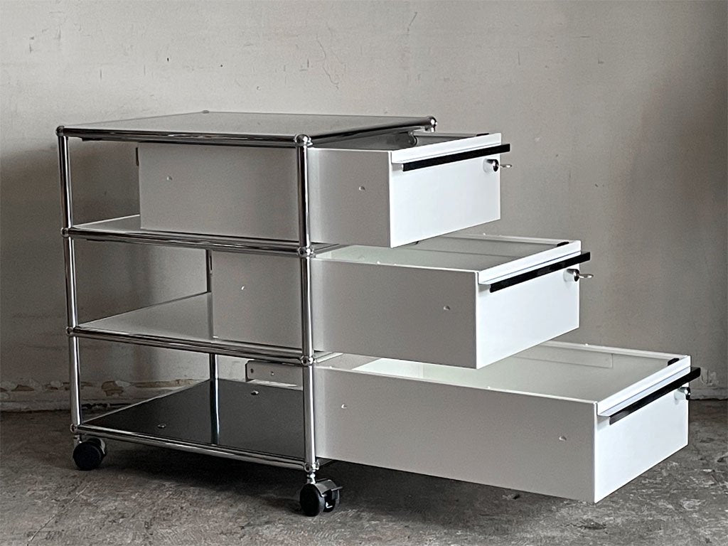 USMハラー USM Haller モジュラーファニチャー Modular Furniture ハラーシステム ロールボーイ デスクワゴン ピュアホワイト × グラファイトブラック ■