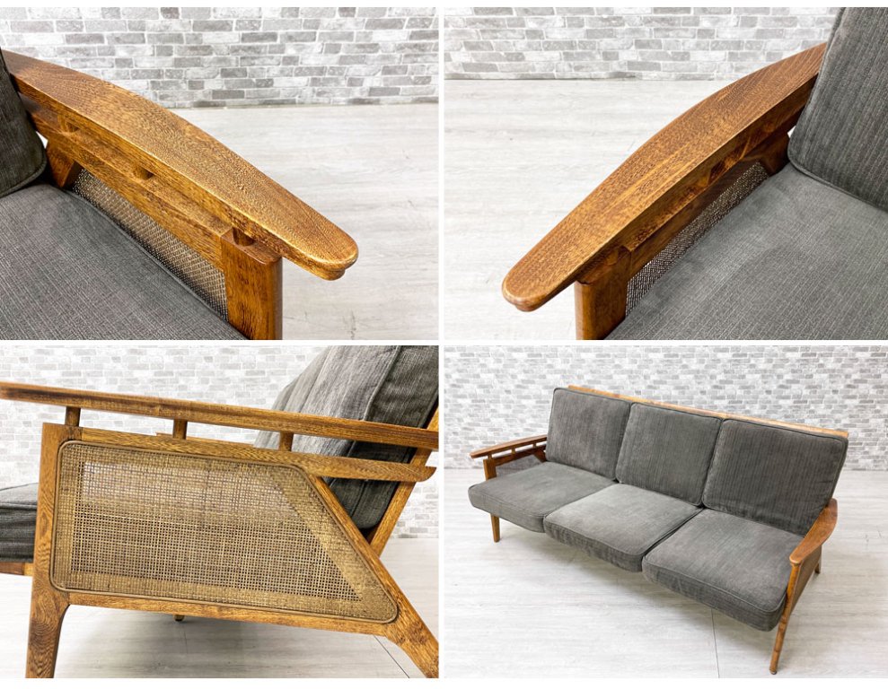 アクメファニチャー ACME Furniture ウィッカー WICKER SOFA 3P ハックベリー ラタン ファブリック 西海岸スタイル 定価￥198,770- 現状特価品 ●