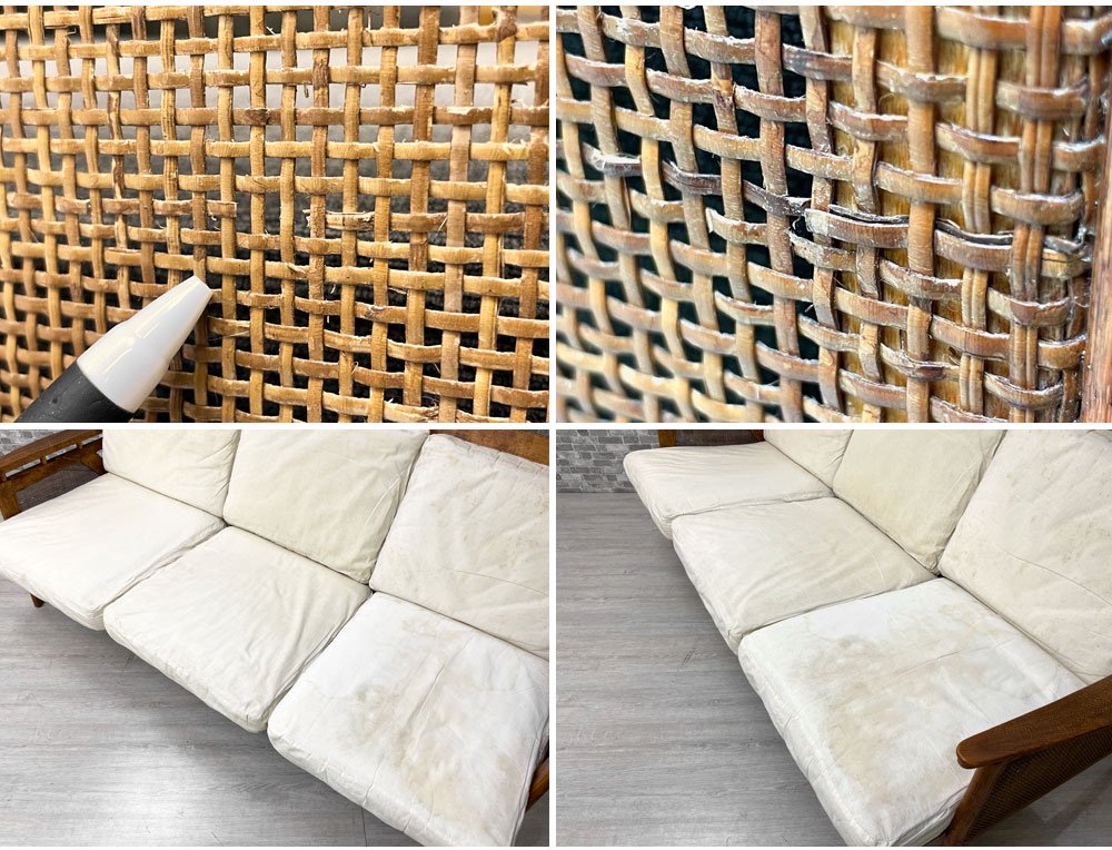 アクメファニチャー ACME Furniture ウィッカー WICKER SOFA 3P ハックベリー ラタン ファブリック 西海岸スタイル 定価￥198,770- 現状特価品 ●