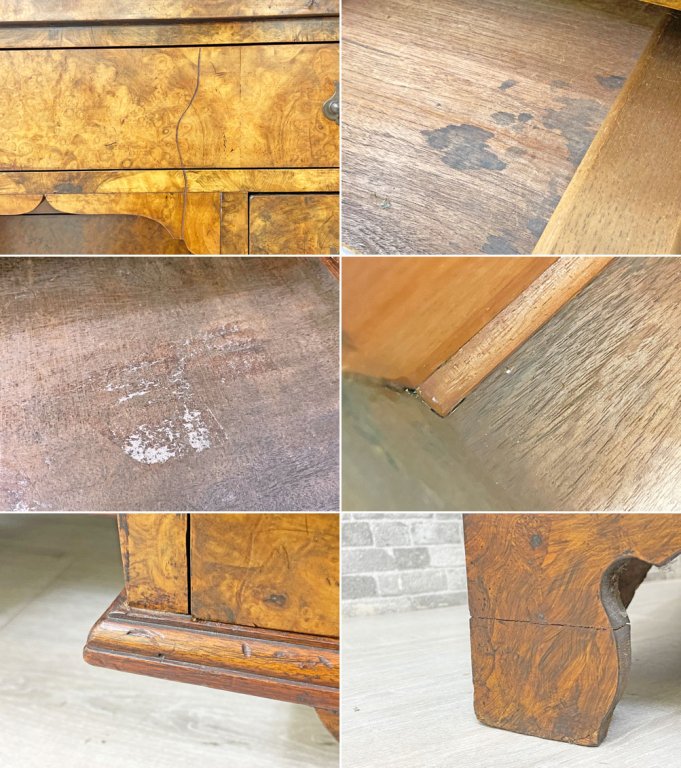 UKビンテージ Vintage ニーホールデスク 両袖 鍵付き ウォールナット材 バール杢 ジョージアン様式 英国家具 ●