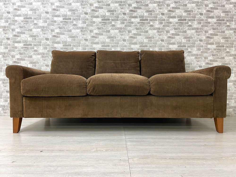 トラックファニチャー TRUCK FURNITURE FKソファ SOFA トリム TRIM 3シーター コーデュロイ ウォールナット無垢材 フェザークッション 張地F-66 ブラウン ●