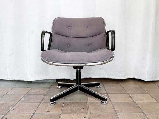 ノル Knoll ポロックチェア Pollock Chair エグゼクティブチェア アーム付き 4本脚  ファブリックシート グレー チャールズ・ポロック オフィスチェア ワークチェア ビンテージ ◇