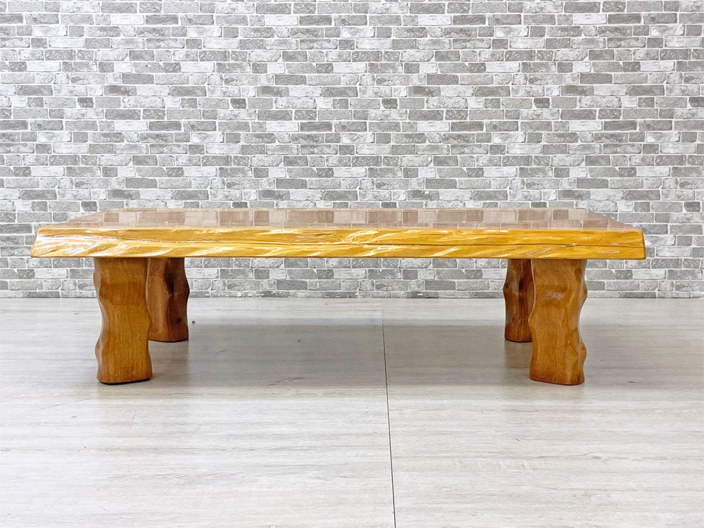 一枚板 無垢材 座卓 ローテーブル W121cm 耳付き 天然木 和家具 和モダン ●