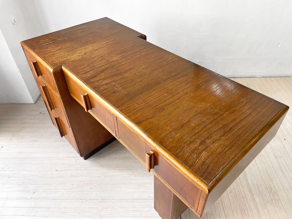 フランスビンテージ France Vintage 片袖デスク 事務机 木製 ドロワー 5杯 シャビーシック 店舗什器 H.P.DECO購入品 ★