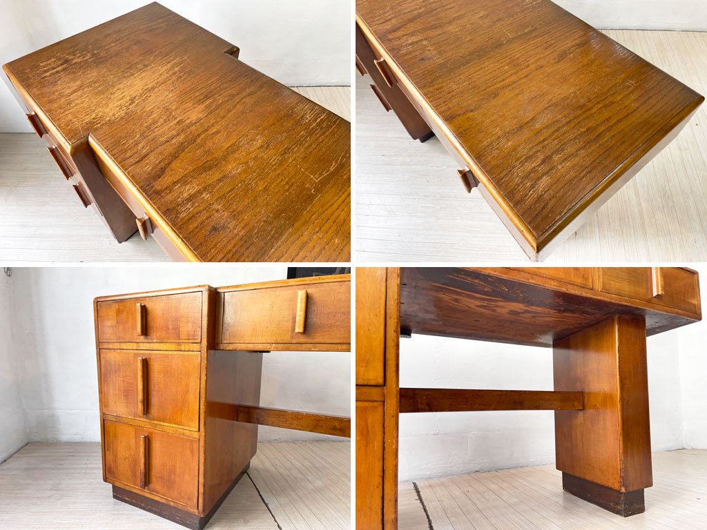 フランスビンテージ France Vintage 片袖デスク 事務机 木製 ドロワー 5杯 シャビーシック 店舗什器 H.P.DECO購入品 ★