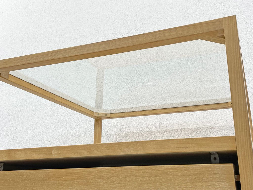 アイランド ディスプレイケース 収納付 カウンター island style display rack ガラストップ タモ無垢材フレーム ドロワーユニット 店舗什器 キャスター付 〓
